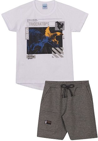 Conjunto Infantil Camiseta Longline + Short Moletinho Dinossauro Serelepe 6820