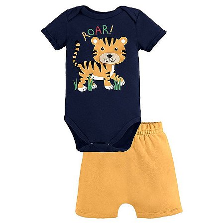 Conjunto Body + Short Moletinho Bebê Tigrinho Kyly 111071