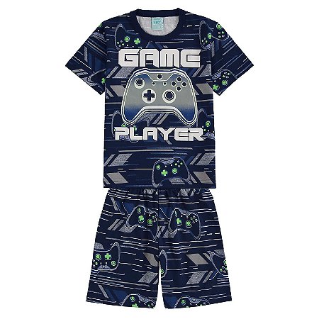 Pijama Infantil Camiseta e Short Game Player - Brilha no Escuro - Kyly 111273