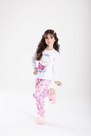 Pijama Longo Infantil Meia Malha Gatinho (Brilha no Escuro) - Serelepe 6441