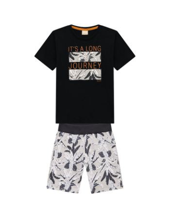 Conjunto Infantil Masculino Camiseta + Bermuda Moletinho Folhas - Milon 13925