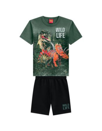 Conj Verão Camiseta + Bermuda Moletinho Dinossauro - Kyly 1115833