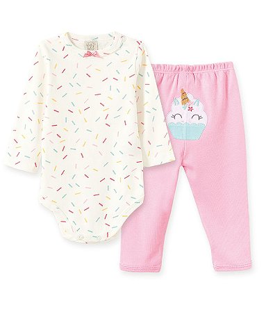 Conjunto Body Longo com Calça em Suedine Cupcake para Bebe 66282