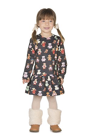 Vestido Infantil Manga Longa Ursos - Pega Mania - 53042