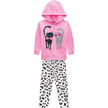 Conjunto Infantil Blusa c/ Capuz + Legging Moletom Gatinhos Kyly 207129