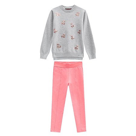 Conjunto Infantil Legging Flanelada e Blusa em Tricô Manga Longa Ever Be 600048