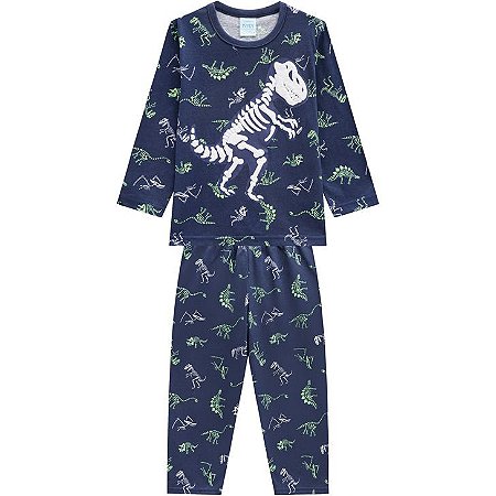 Pijama Longo Dino Esqueleto Azul Kyly 207253