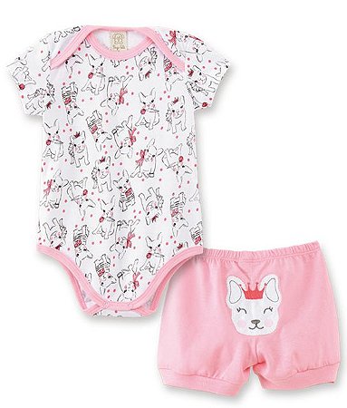 Conjunto Body Curto + Short em Malha para Bebê Pingo Lelê 76003