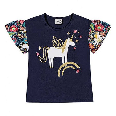 Blusa Manga Curta Infantil Meia Malha Azul Nanai 600236