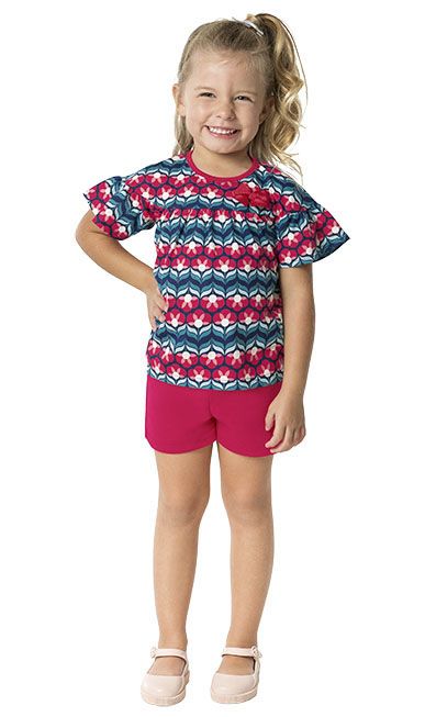 Conjunto Infantil Camiseta + Bermuda Pink Kyly 109346