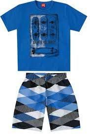 Conjunto Infantil Camiseta Azul + Bermuda Tactel Kyly 108754
