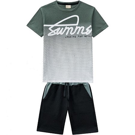 Conjunto Infantil Bermuda Moletinho + Camiseta Verde Milon 11813