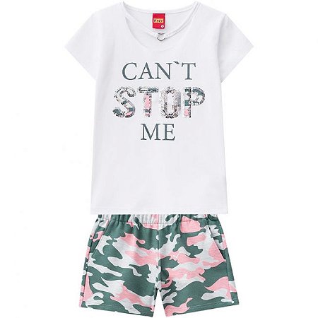 Conjunto Infantil Feminino Blusa + Short Kyly Branco 109687