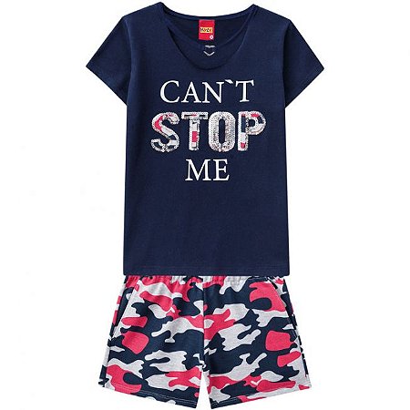 Conjunto Infantil Feminino Blusa + Short Kyly Azul Marinho 109687