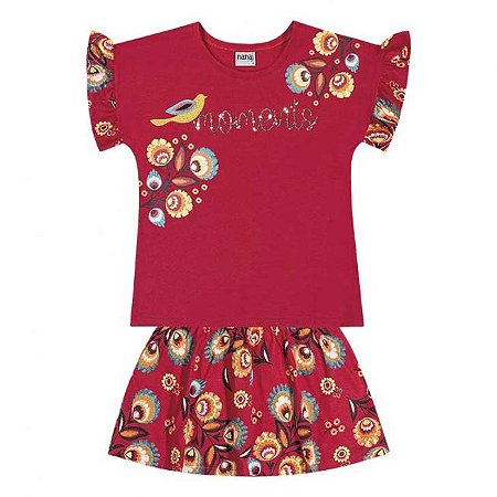 Conjunto Infantil Blusa + Short Saia Vermelho Nanai 600264