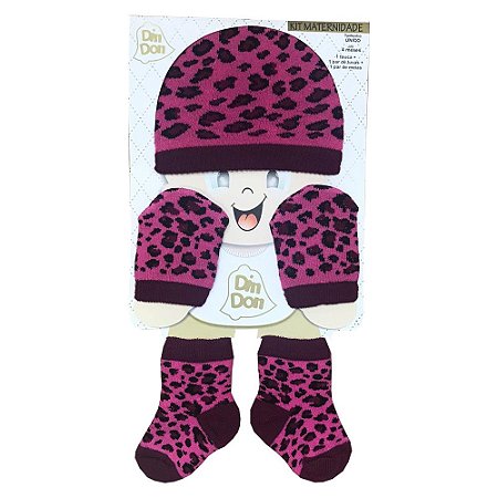 Kit Touca Luva e Meia Infantil Oncinha Pink Din Don 727170