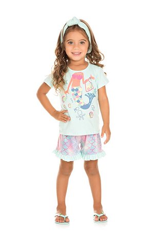 Pijama Infantil Camiseta Sereia + Short Serelepe 5127