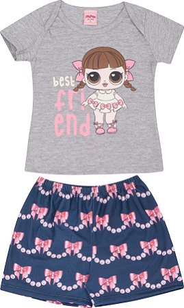 Pijama Infantil Feminino Camiseta Mescla + Short  Serelepe 5128