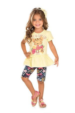 Conjunto Infantil Blusa Amarela + Bermuda Cotton Serelepe 5047