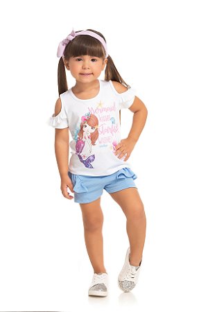 Conjunto Infantil Short Malha + Blusa Branca Serelepe 5538