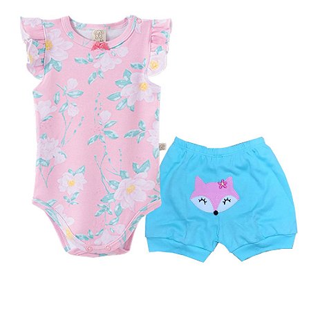 Conjunto Body Regata + Short Raposa Rosa Pingo Lelê 66540