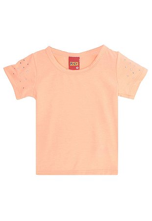 Blusa Baby Look Básica c/ Strass Laranja Kyly 107621