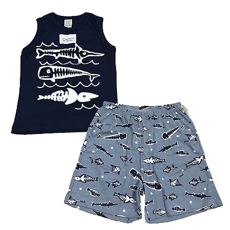 Pijama Infantil Regata Azul Marinho + Short Pingo Lelê 86014