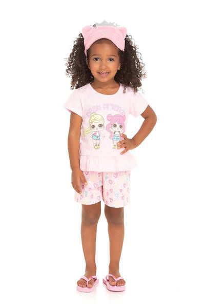 Pijama Infantil Curto Bonequinhas Serelepe 5689 Rosa