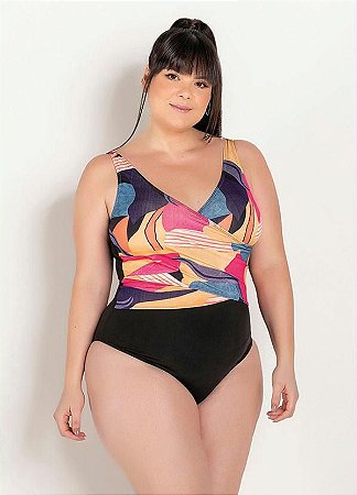 Maiô Plus Size Com Bojo e Forrado com Frente Transpassada - Moda