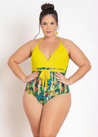 Maiô Plus Size Decote Transpassado e Detalhe Amarração