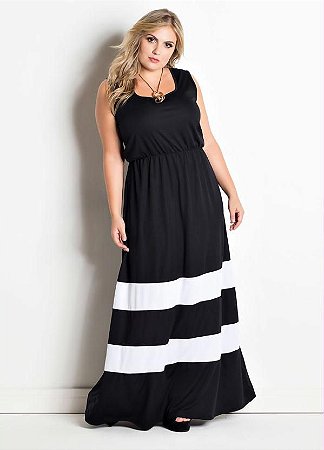 Vestido Feminino Longo em Poliéster Plus Size Bicolor