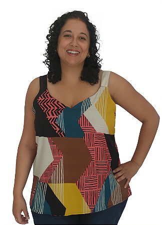 Blusa Feminina Plus Size Regata Alças Largas Modelagem Ampla