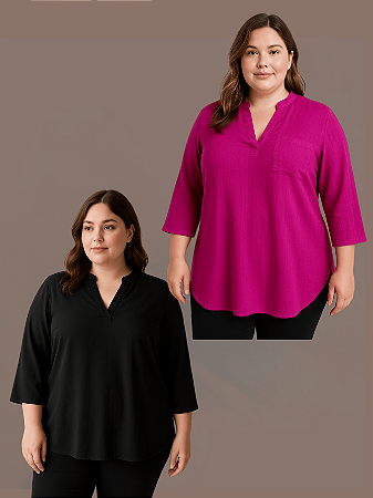 Kit 2 Camisas Soltinhas e Alongadas em Viscolinho Plus Size