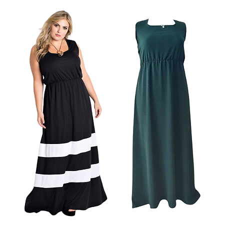 Kit 2 Vestidos Femininos Longos Soltinhos Social Plus Size