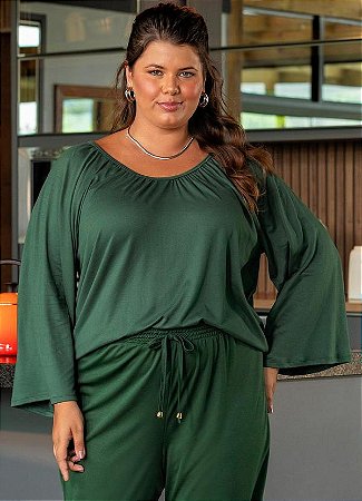 Blusa em Malha com Elastano Soltinha Mangas Amplas Plus Size