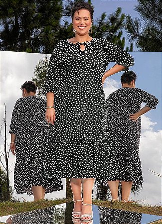 Vestido Feminino Longuete Estampa Geométrica Plus Size