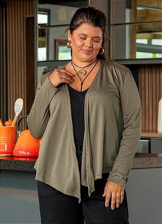 Cardigan Feminino Assimétrico em Malha Flamê Plus Size