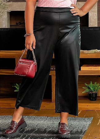Calça Feminina Cropped em Malha Cirrê Cintura Alta Plus Size