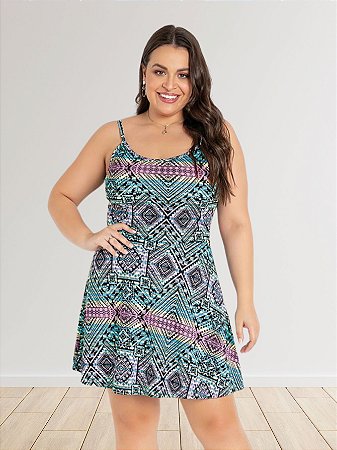 Vestido Feminino Étnico de Alcinhas Caimento Evasê Plus Size