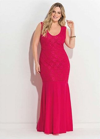 vestido de renda rosa plus size