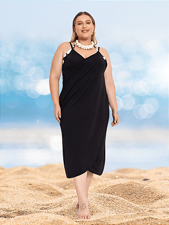 Saída de Praia Piscina Alongada em Malha Fria Plus Size