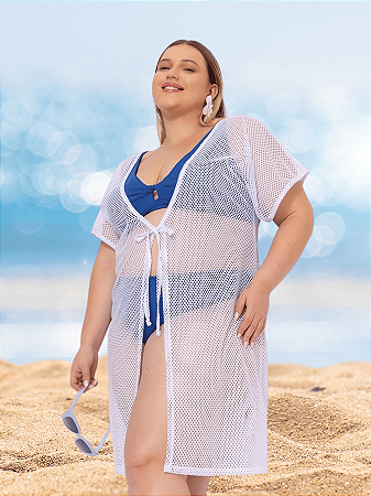 Saída de Praia em Malha Arrastão com Elastano Plus Size