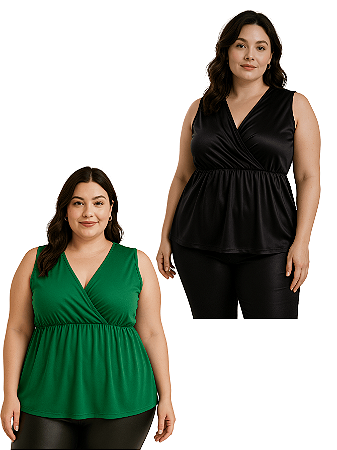 Kit 2 Blusas Femininas Disfarça Barriga Plus Size Sortidas