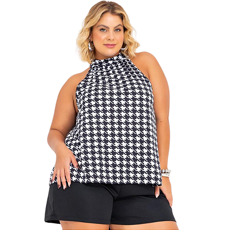 Conjunto Soltinho Short e Blusa Estampa Pied Poule Plus Size
