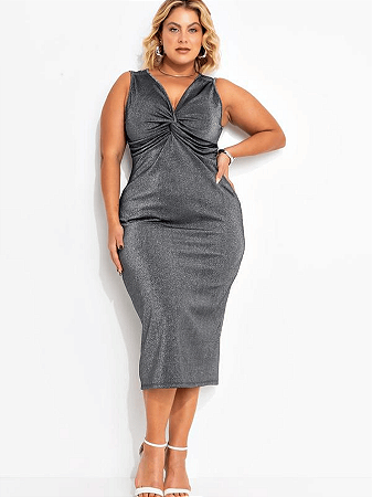 Vestido Feminino Festa Social Midi com Elastano Plus Size
