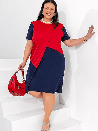 Vestido Feminino Recorte Contrastante Soltinho Plus Size