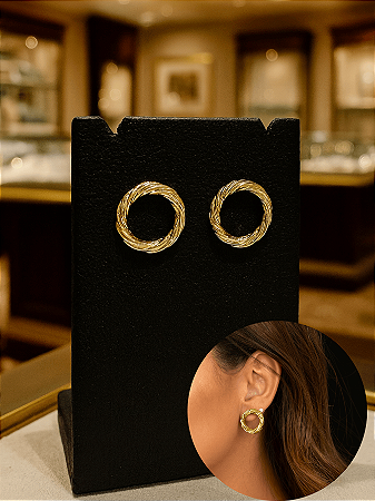 Brinco Semijoia Banhado Ouro 18 Círculo Trançado