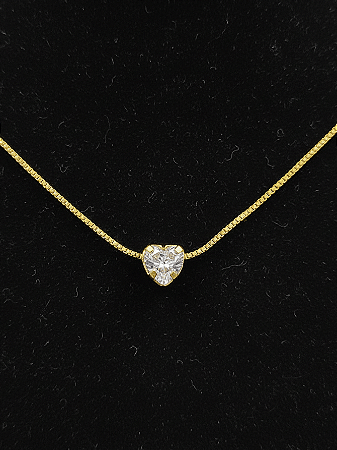 Colar Folheado a Ouro 18 Pingente Mini Coração em Zircônia