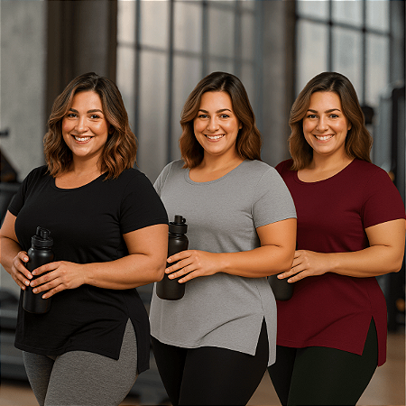 Kit 3 Camisetas Blusas Fitness Visccolycra Plus Size
