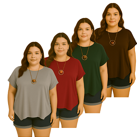 Kit 4 Blusas Femininas Manga Curta Viscolycra Plus Size Caimento Perfeito